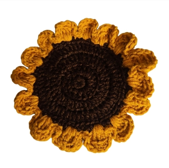 Hand Crafted Floral Coaster 2pc Set Sunflower Mug Rug Home Decor Faux Flower Mat - Picture 9 of 17